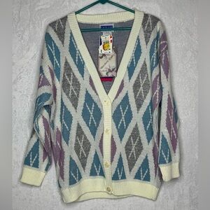 Vintage Deadstock Northern Lights by Cape Cod Argyle Preppy Sweater Cardigan